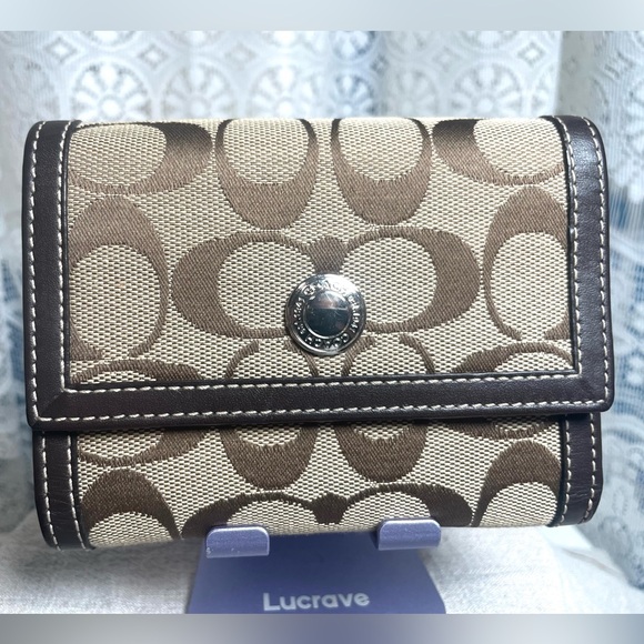 Coach Handbags - Coach Y2k Signature Canvas & Leather Trifold Wallet. 4 in H x 5 in L